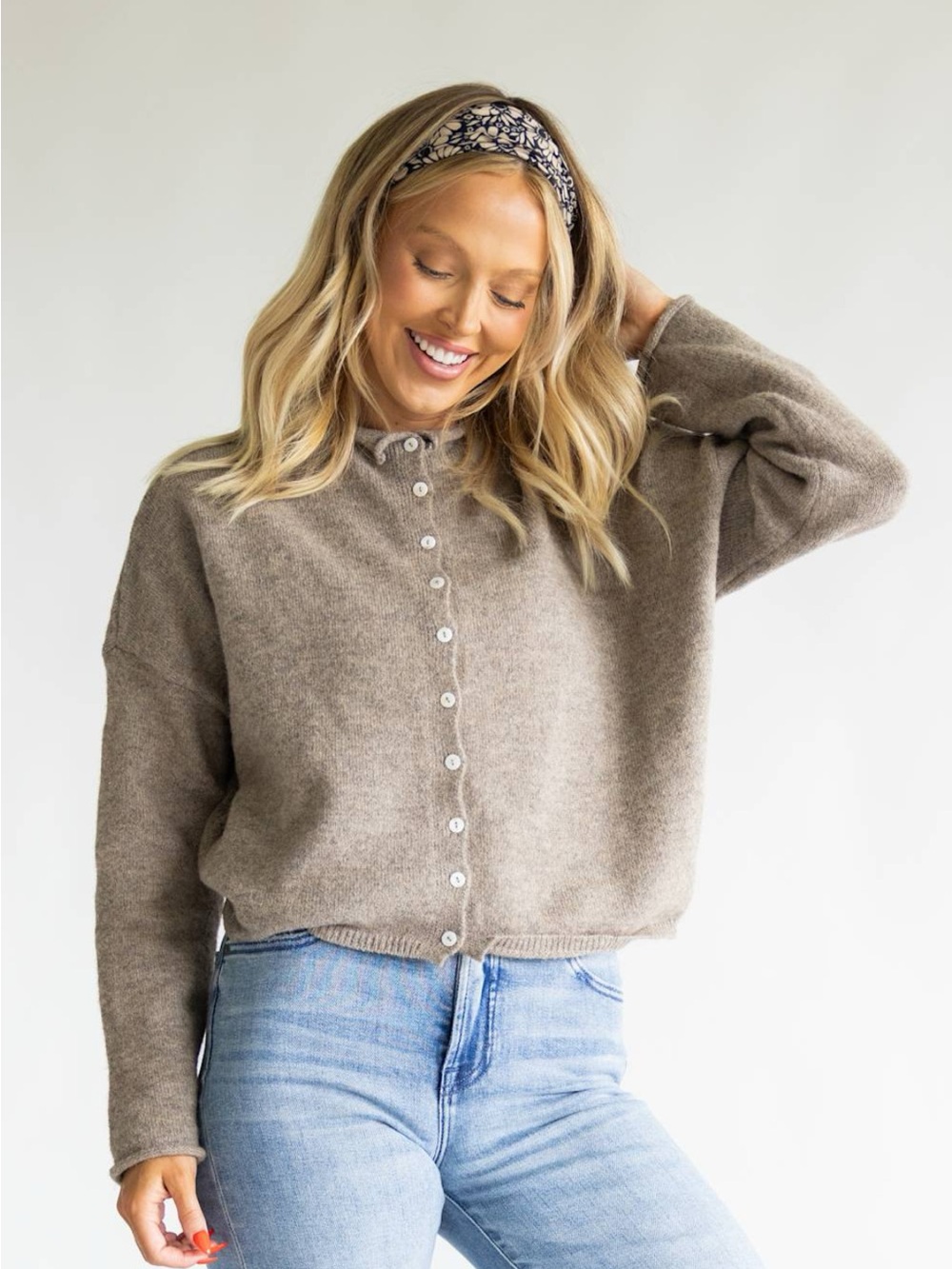 Things between piper rolled neck cardigan in mocha size small